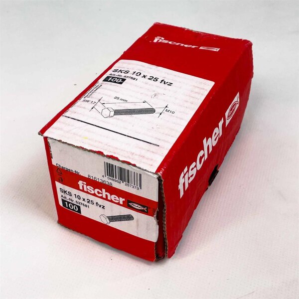 fischer SKS M10 x 25 hex head screws, 100 pieces, hot-dip galvanized, model 537681, rust-protected