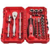 Milwaukee 1/4″ Ratchet Socket and Bit Set, Model 4932498381, 32-Piece, Fine-Tooth Ratchet, Storage Box