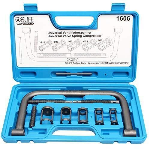 CCLife 1606 Valve Spring Press, Universal Tool Set, for 16–30 mm Valves, incl. Adapter, for Valve Assembly and Disassembly