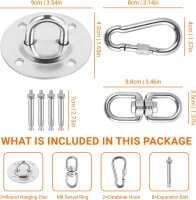 Robust stainless steel swing hook set for punching bags, ceiling mounting indoor/outdoor, including mounting plate, spring hook, swivel joint