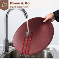 Set of 6 round placemats, PU faux leather, waterproof, wipeable, non-slip, thick, vintage, wrinkle-free, burgundy, kitchen/dining table