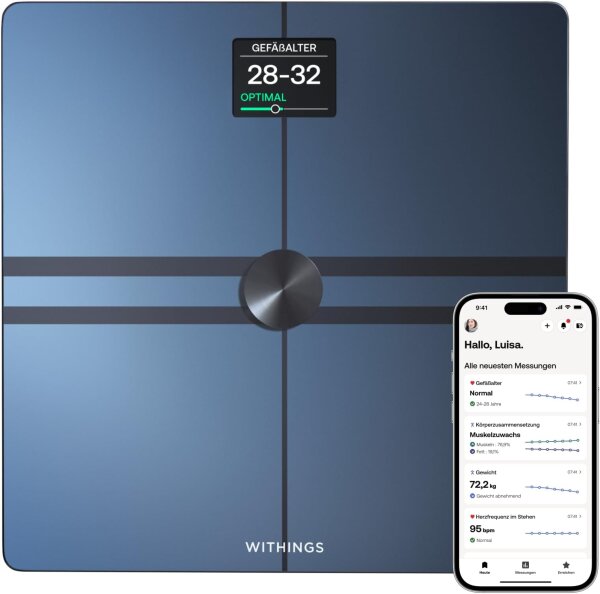 WITHINGS Body Pro 2 digital Wi-Fi bathroom scale, body analysis, measures body fat percentage, muscle mass, bone density, visceral fat, Bluetooth