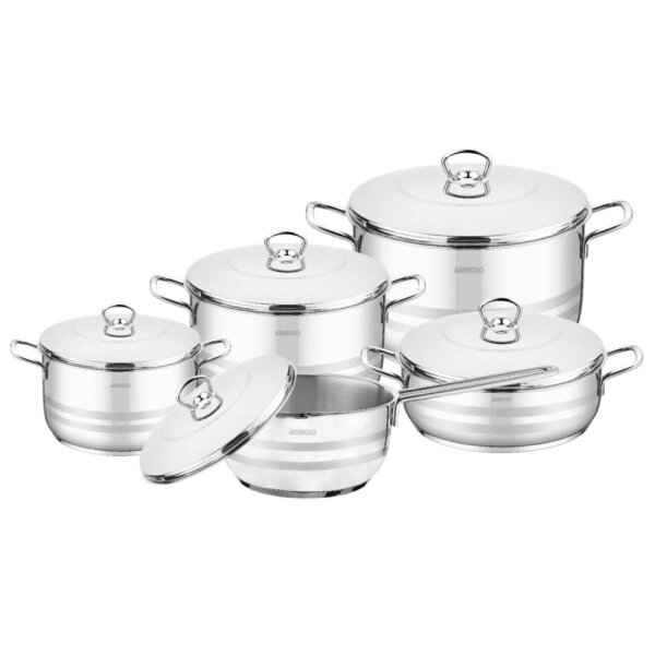 Amboss Parla AS-9499, 10-teiliges Kochgeschirrset, Edelstahl, Induktionsgeeignet, Glasdeckel, spülmaschinenfest