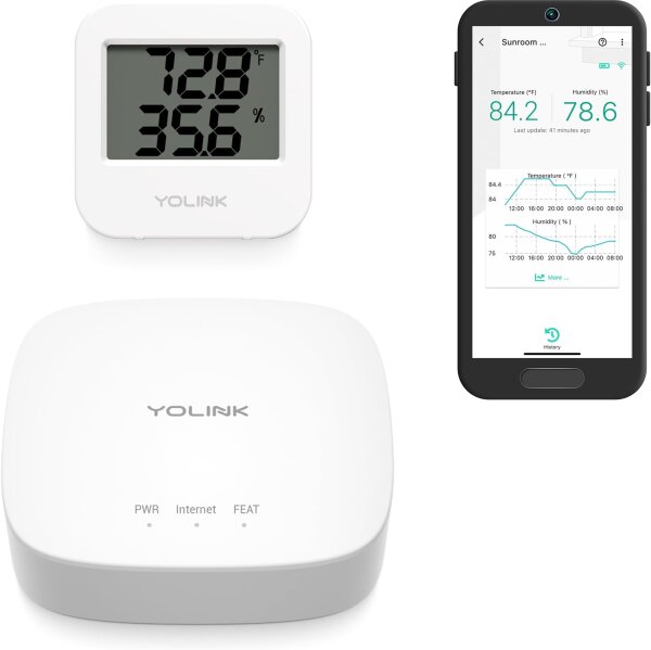 YoLink YS1603-UC+YS8003-UC, Wireless Temperature and Humidity Sensor, Large Measuring Range, App Notification, Alexa/IFTTT Compatible