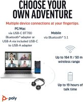 Poly Voyager Focus 2 UC, Modell 9T9J6AA#AC3, Bluetooth Headset, inkl. Ladestation, USB-C/A Adapter, Teams-zertifiziert