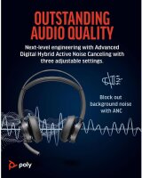 Poly Voyager Focus 2 UC, Modell 9T9J6AA#AC3, Bluetooth Headset, inkl. Ladestation, USB-C/A Adapter, Teams-zertifiziert