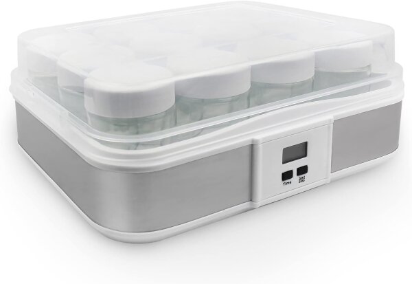 Domaier 0142-D-2 Joghurtbereiter, 12 Gläser à 0,21L, Timerfunktion, 30,6x25x12,4cm, weiß