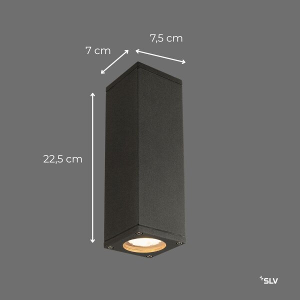 SLV THEO UP/DOWN 229535 Außenleuchte, LED-Strahler, eckig, anthrazit, IP44, 2xGU10, für Garten, Terrasse, Fassade, Hauswand