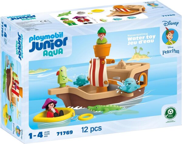 PLAYMOBIL JUNIOR Disney 71769, Peter Pans Piratenschiff, nachhaltiges Kleinkind-Spielzeug ab 1 Jahr, Motorikförderung, inkl. Figuren & Zubehör
