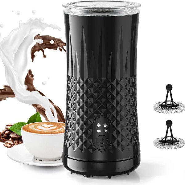 HAPPHOOH BL-NPB07 Elektrischer Milchaufschäumer, 4-in-1, 240ml, 2 Schneebesen, Auto-Stopp, Antihaft, 400W, für heißen & kalten Milchschaum
