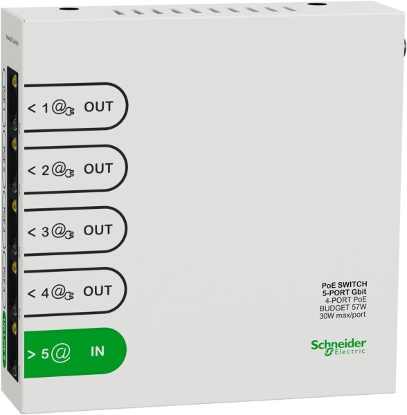 Schneider Electric R9H5SWP57, Ethernet-Switch, 4x PoE Ports, Unmanaged, 57W Gesamtleistung