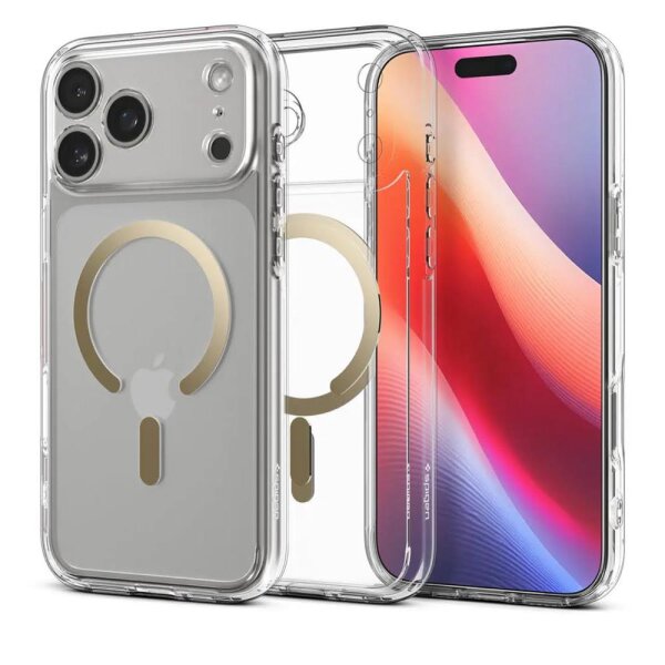 Spigen Ultra Hybrid MagSafe Case for Apple iPhone 17 Pro, transparent gold, shockproof back cover, compatible with MagSafe accessories