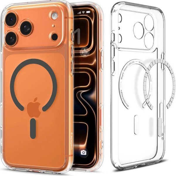 Spigen Ultra Hybrid Mag Phone Case for iPhone 17 Pro Max, MagSafe compatible, shockproof, transparent-grey