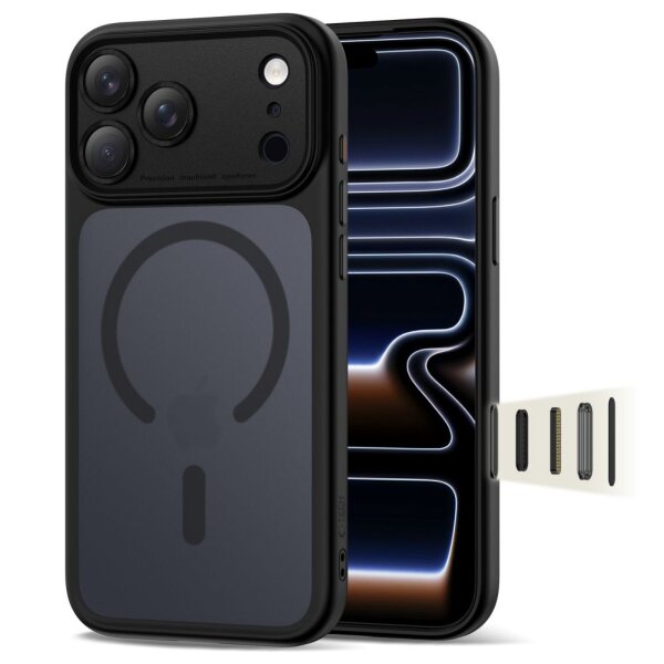 Tech Protect Magpeak CC Case for iPhone 17 Pro Max, matte black, MagSafe compatible, shockproof, slim design