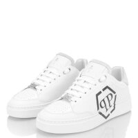 Philipp Plein Carson Hexagon Sneaker, Gr. 41, weiß/schwarz, Leder, Logo-Details, sportlich