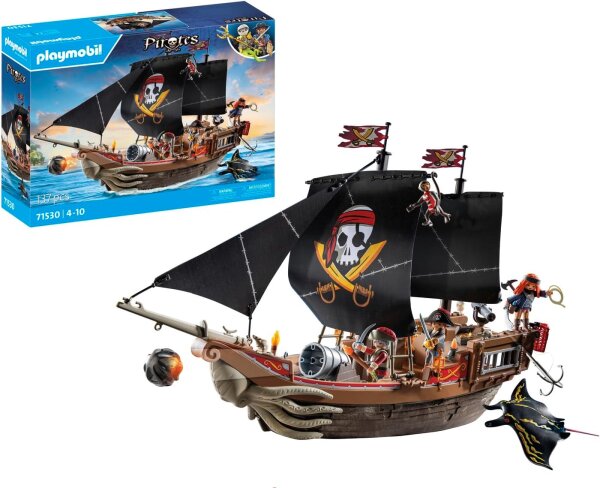 PLAYMOBIL Pirates 71530 Piratenschiff – Abenteuerschiff mit Kanonen, Geschossen, Anker, ideal für spannende Seeschlachten und Schatzsuchen, detailreiches Spielset für Kinder ab 4 Jahren