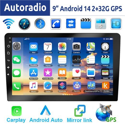 Essgoo Android Autoradio, Modellnr, Multimediasystem, Carplay/Android Auto, Bluetooth, Touchscreen, schwarz, kabellose Konnektivität, Freisprecheinrichtung, Musikstreaming, modernes Design