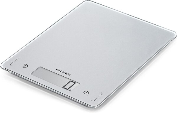 Soehnle 61504 Page Comfort 300 slim, digital kitchen scale, silver, up to 10 kg (accurate to 1 g), sensor touch, ultra-flat design, electronic household scale including batteries