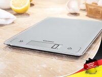 Soehnle 61504 Page Comfort 300 slim, digital kitchen scale, silver, up to 10 kg (accurate to 1 g), sensor touch, ultra-flat design, electronic household scale including batteries