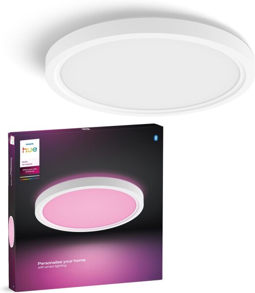 Philips Hue 929003823501 Tento Devote LED Panel, smart ceiling light, white & colored, flat frame, controllable via app, ideal for living room, kitchen, hallway, versatile indoor lighting