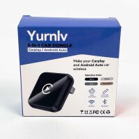 Yurnlv 2-in-1 Car Dongle, Modellnr nicht angegeben, Adapter für Carplay & Android Auto, inkl. USB- & USB-C-Kabel, schwarz, Eingang 5V/1A, einfache Verbindung für kompatible Fahrzeuge