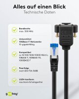 goobay 65644 CAT6A Network Cable Extension 3m, S/FTP, RJ45 Male to RJ45 Female with Mounting Flange, 500 MHz, Ethernet Extension, Black, Copper, for Stable Data Transmission