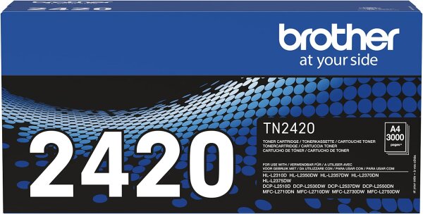Brother TN2420 toner cartridge, compatible with various Brother printers, product type: toner, color: black, yield: approx. 3000 pages, high print performance, reliable quality