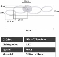 GBLY LED Ceiling Light WY000425700-7, White, Modern, 4-Light, Ring Design, 37W, 3000K Warm White, Aluminum, Ø89cm, Round Ceiling Light for Living Room, Bedroom, Hallway, Office, Study