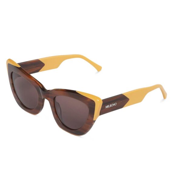 Mr. Boho Tabarca BGG 27-08 Cat-Eye Womens Sunglasses, brown-yellow, fashionable design, size 50/24/145, UV protection, lightweight frame, trendy accessory for style-conscious women