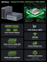 GMKtec M7 Pro Ultra Mini-PC, Ryzen 7 PRO 6850U, 32GB DDR5, 1TB SSD, Oculink, Dual 2.5G LAN, USB 4.0, HDMI 2.1, USB-C, kompakter Gaming-Desktop, vielseitige Anschlussmöglichkeiten