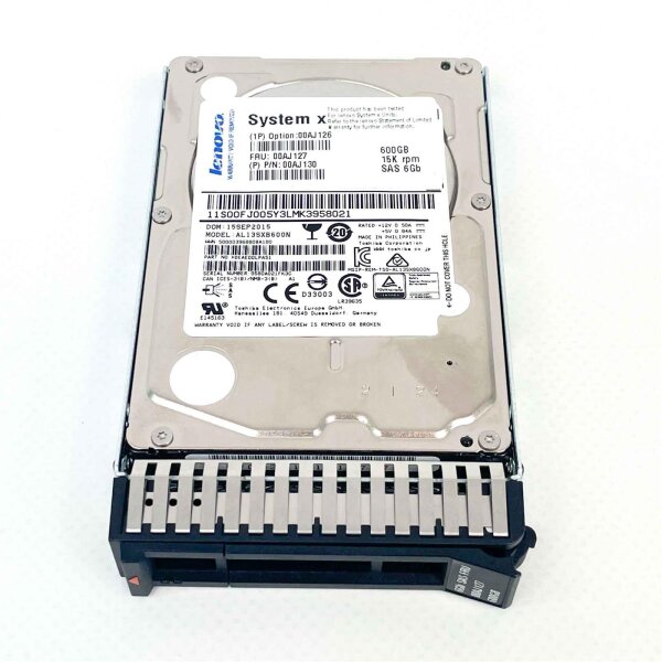 IBM 00AJ127 hard drive, 600GB, 15,000rpm, 6Gb/s, SFF SAS, high-performance HDD for Lenovo servers, hot-swappable, reliable data storage