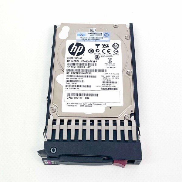 HP SAS Hard Drive 300GB, 10K RPM, 6G SFF, Dual Port, Model 693569-001, Hot-Swap, Reliable Storage for Servers and Workstations