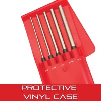 Starrett S248PC Pin Punch Set, 1/8"-3/8" Pin Diameter, 8" Length, 3-1/2" Pin, Heavy Duty Drive Pin Punch Set, Red Vinyl Pouch, Precision Metalworking, Durable, Versatile