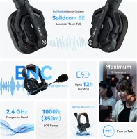 Hollyland Solidcom SE Intercom Headset, 2.4G, 2 users, full duplex, ENC noise cancellation, 350m range, PTT mute, single ear, ideal for TV, film, drones, team communication