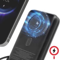 Swissten 22013934 MagSafe Powerbank, 20.000 mAh, integriertes Kabel, 20W Schnellladung, kabelloses Laden, kompakt, ideal für unterwegs, kompatibel mit MagSafe-Geräten.