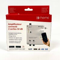 D-Home 2435062 TV-Verstärker, Innenbereich, 2 Ausgänge, 32 dB, vernetzt, 4G/5G-Filter, TV Finder Mobile App, optimiert für klaren Empfang und einfache Installation