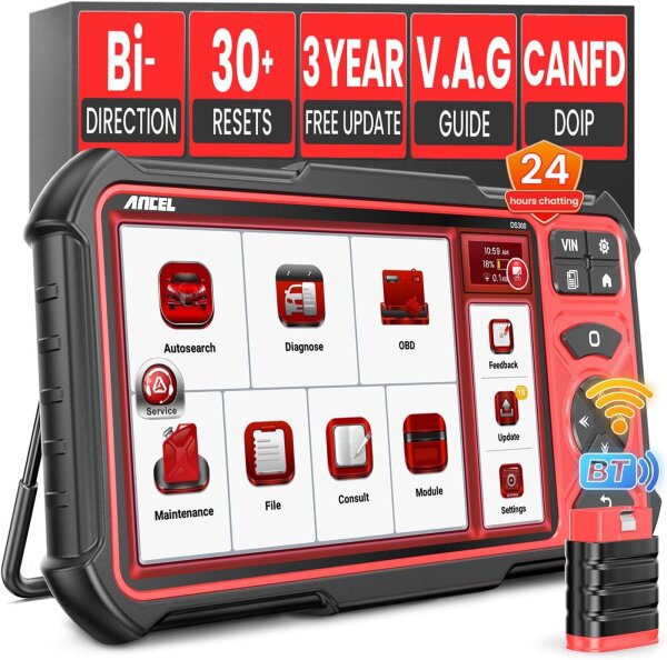 ANCEL DS300 OBD2 Diagnosegerät, kabellos, für alle Fahrzeuge, Bluetooth, alle Systeme, 30+ Resets, bidirektional, CANFD & DOIP, V.A.G-geführte Funktionen, 3 Jahre Updates, vielseitiges Auslesegerät