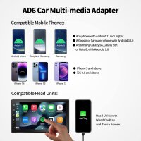 ATOTO AD6 Wireless Carplay Android Auto Adapter, AI Box, 4+64GB, WiFi/4G LTE, GPS-Tracking, OBDⅡ Support, 2x Bluetooth, OTA Updates, für Wired Carplay Hauptgerät, Android System