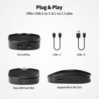 ATOTO AD6 Wireless Carplay Android Auto Adapter, AI Box, 4+64GB, WiFi/4G LTE, GPS-Tracking, OBDⅡ Support, 2x Bluetooth, OTA Updates, für Wired Carplay Hauptgerät, Android System