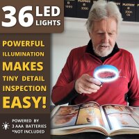 Vision Aid 30x LED Magnifying Glass, Model VA-30L, Reading Magnifying Glass with Ultra-Bright LEDs, Stand Function, Case, Ideal for Jewelry, Coins, Watches, Hobbies, Crafts, Ergonomic, Blue/Black