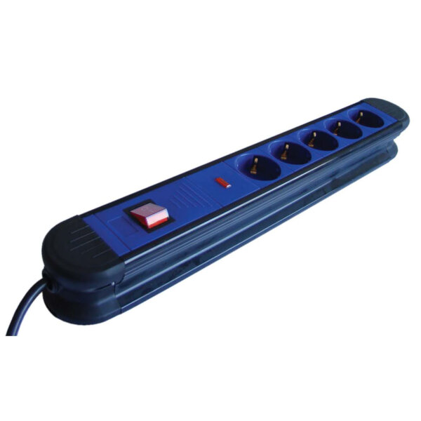 Tracon 5-way power strip, model HKT5-3M, 3m cable, surge protection, max. 16A/250V, 3500W, H05VV-F, for safe power distribution and device protection in the home or office.