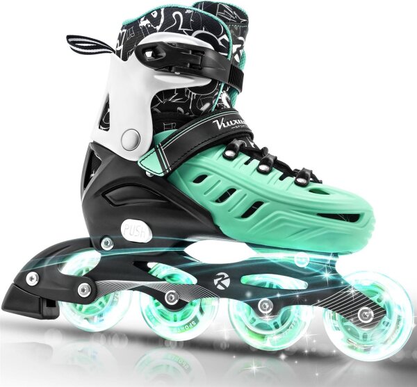 Kuxuan childrens inline skates M 35-39, adjustable, light-up wheels, for girls, boys & women, ideal for beginners, indoor & outdoor use, comfortable, safe, with a cool design for maximum skating fun