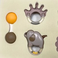 lovemomi 4-piece set of baby soft toys with integrated rattle – plush toys for newborns, teething rings, various animal motifs, soft materials, promotes motor skills and senses, ideal gift for babies