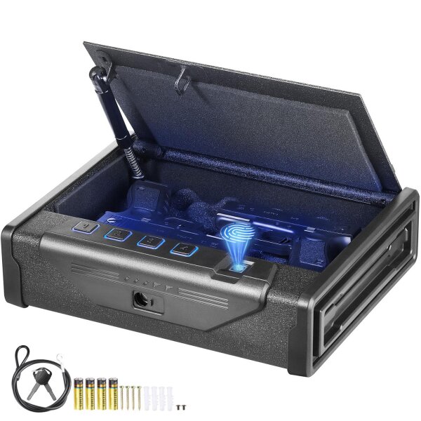 VEVOR SS-SQH01 Waffentresor, Modellnr. SS-SQH01, tragbarer Safe für 2 Pistolen, automatisches Schließsystem, kompakt 279x180x50mm, ideal für sicheren Transport und Aufbewahrung von Kurzwaffen