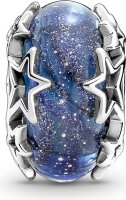 Pandora Charm 790015C00, silver, Murano glass, galaxy blue with stars, jewelry pendant, detailed, for bracelet, elegant design, sparkling accents, high-quality workmanship, ideal as a gift.