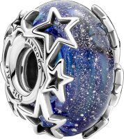 Pandora Charm 790015C00, silver, Murano glass, galaxy blue with stars, jewelry pendant, detailed, for bracelet, elegant design, sparkling accents, high-quality workmanship, ideal as a gift.