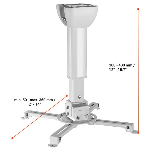 celexon Multicel3040Pro projector ceiling mount, tiltable, white, for projectors with a ceiling distance of 30-40cm, load capacity up to 15kg, flexible mounting, robust design