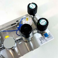 DRUVA®PUR MPLH0SSP003 relaxation station, Pure line, chrome-plated brass, inlet pressure 200 bar, outlet pressure 14 bar, for precise gas pressure control, robust design, ideal for industrial applications.