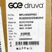 DRUVA®PUR MPLH0SSP003 relaxation station, Pure line, chrome-plated brass, inlet pressure 200 bar, outlet pressure 14 bar, for precise gas pressure control, robust design, ideal for industrial applications.