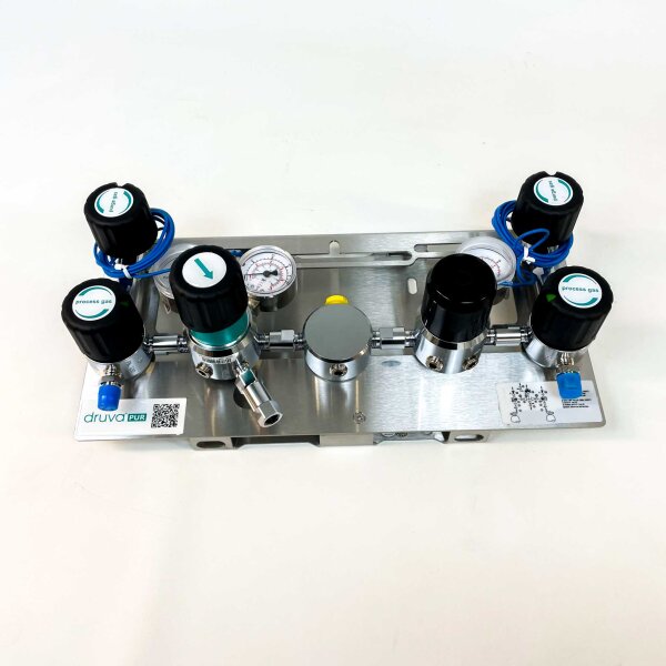 DRUVA®PUR MPLHESSP002 Pressure Relief Station, CO2 Gas Regulator, Pure Line, Chrome-Plated Brass, Inlet Pressure 60 Bar, Outlet Pressure 14 Bar, Precise Pressure Control for Industrial Applications